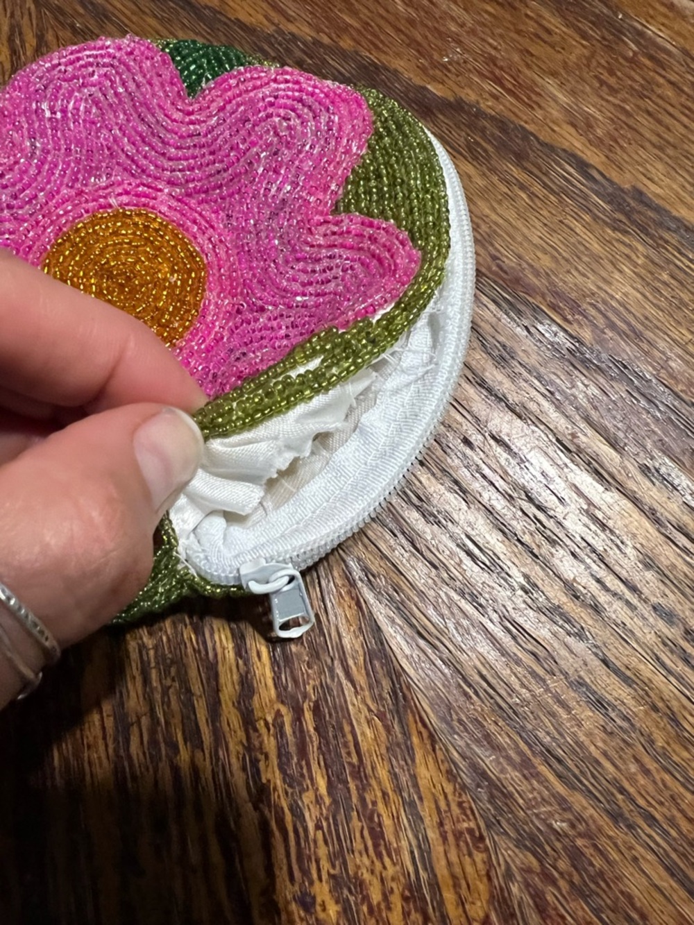 Beaded Pink Flower Coin Purse - Picture 4 of 6